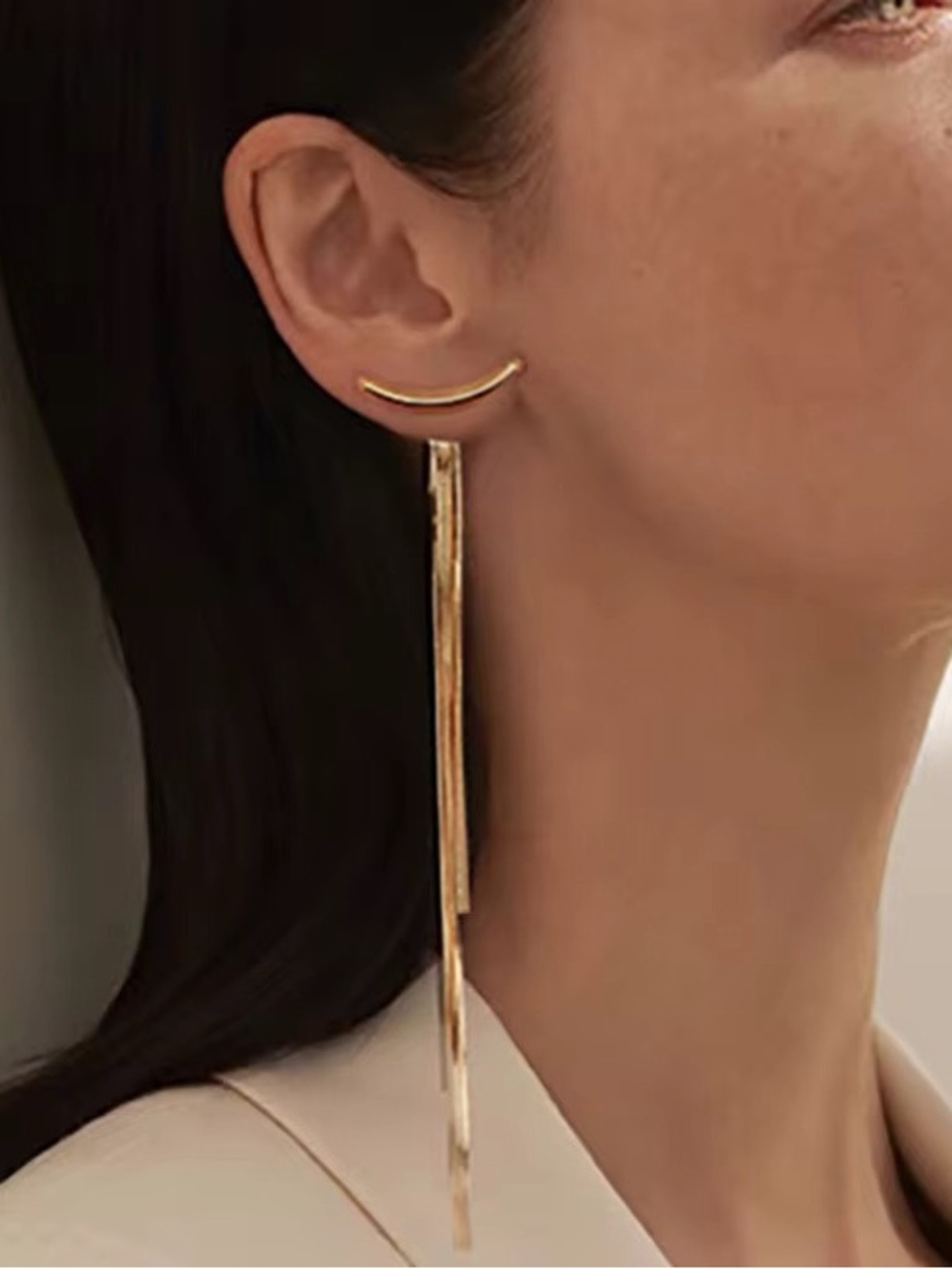 Minimalist Gold Tone Long Dangle Earrings - Elegant Women Jewelry